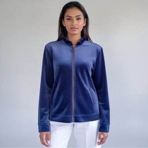 Lilly Pulitzer Navy Velour Zip Up Sweatshirt Ruffle Collar M